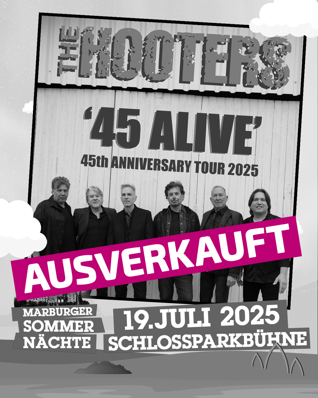 🤩🙏 THE HOOTERS - SOLD OUT! 🤩🙏
Nichts geht mehr ticketmäßig bei The Hooters auf der Schlossparkbühne ❌ die Show am 19.7. ist RESTLOS AUSVERKAUFT - VIELEN DANK 🙏❤️! Damit ist nun bereits die dritte Show unserer diesjährigen Sommernächte ausverkauft. Es gibt aber noch einige Restkarten für die Sommernacht mit Thees Uhlmann am 18.7.25. Tickets 🎫 für dieses Konzert gibt es an allen VVK Stellen und online hier bei uns 👉 https://marburger-sommernaechte.reservix.de/events