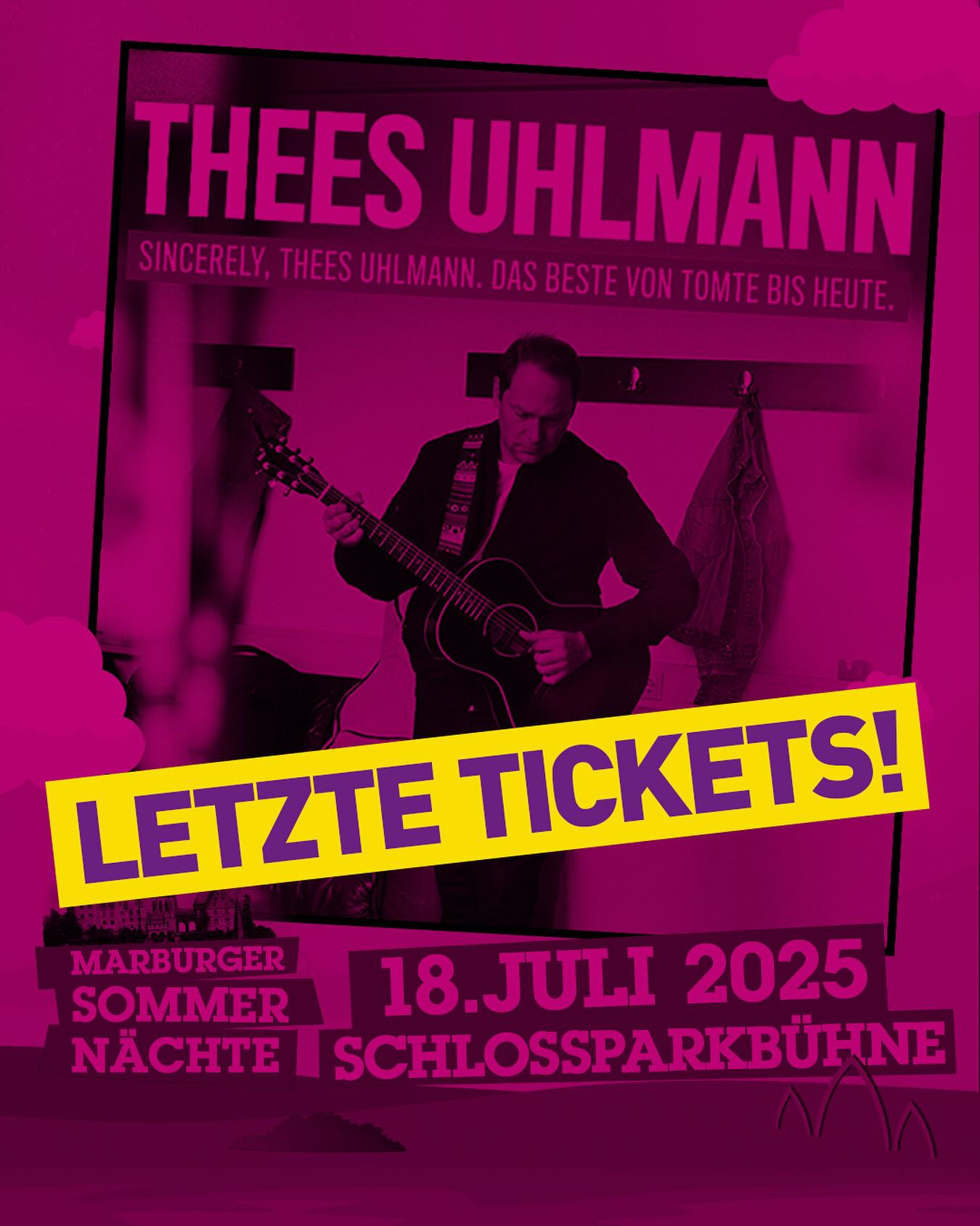 Yeah - morgen geht’s endlich los! Drei unserer vier Konzerte auf der Schlossparkbühne sind bereits seit geraumer Zeit ausverkauft und auch die Tickets für den Abend mit @theesuhlmann am Freitag (18.7.) gehen langsam zur Neige. Wer hier also noch ganz sicher dabei sein möchte, sollte ich sich jetzt (s)ein Ticket im VVK sichern! Karten gibts überall im VVK und online hier bei uns: LINK IN BIO!