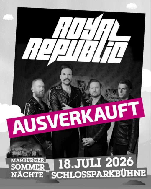 🚨 SOLD OUT! ROYAL REPUBLIC 🚨
Wow 🤯: Das Konzert von @royalrepublic bei den Marburger Sommernächten 2026 ist AUSVERKAUFT!
Danke für diesen unglaublichen Andrang und Euren großartigen Support 🙏❤️ – wir freuen uns riesig auf einen explosiven Konzertabend auf der Schlossparkbühne!
👉 Aber keine Sorge:
Für weitere Highlights der Marburger Sommernächte gibt es noch Tickets:
✨ Joris
✨ Alte Bekannte
✨ Chris de Burgh
🎫 Tickets & Infos: Link in Bio!