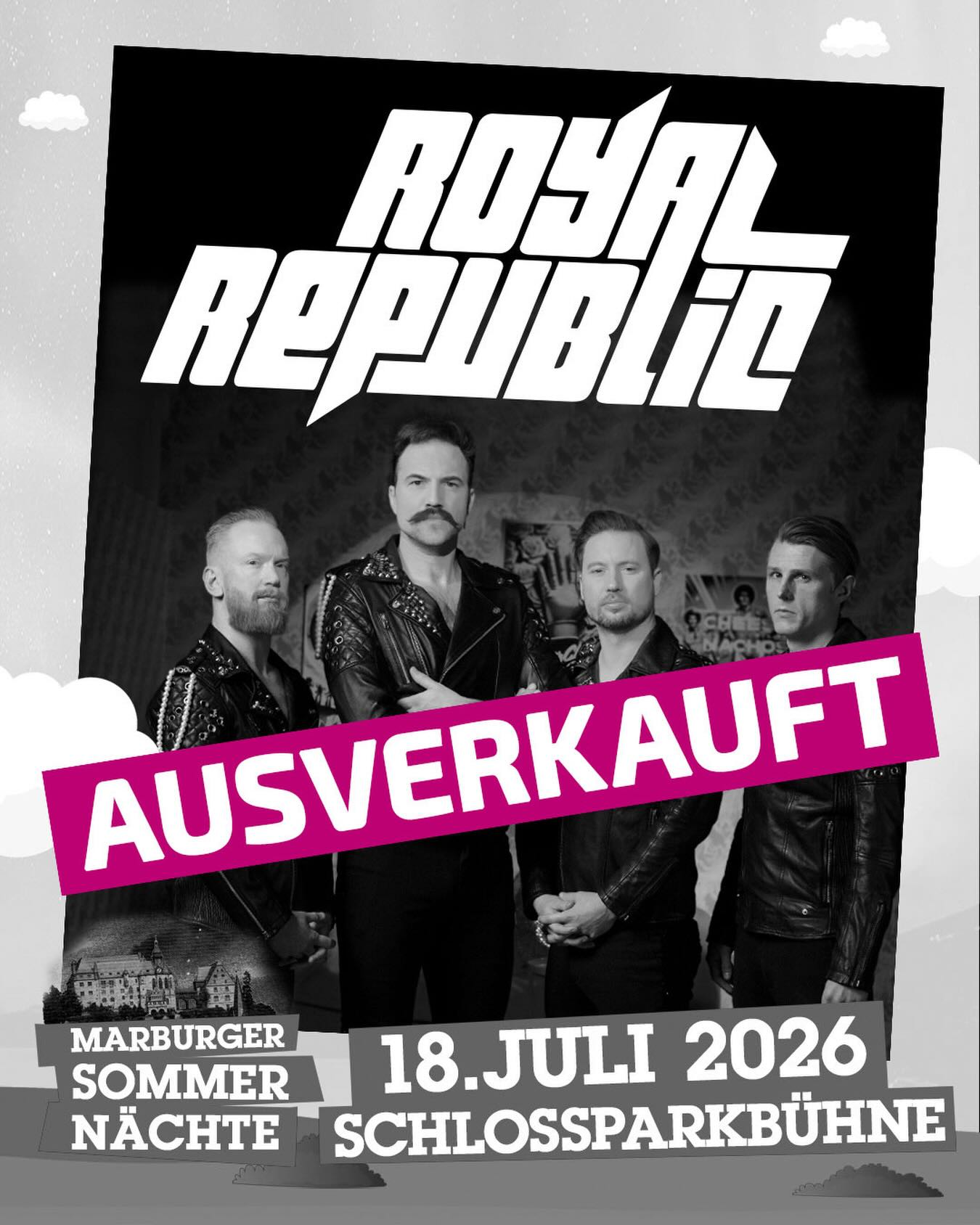 🚨 SOLD OUT! ROYAL REPUBLIC 🚨
Wow 🤯: Das Konzert von @royalrepublic bei den Marburger Sommernächten 2026 ist AUSVERKAUFT!
Danke für diesen unglaublichen Andrang und Euren großartigen Support 🙏❤️ – wir freuen uns riesig auf einen explosiven Konzertabend auf der Schlossparkbühne!
👉 Aber keine Sorge:
Für weitere Highlights der Marburger Sommernächte gibt es noch Tickets:
✨ Joris
✨ Alte Bekannte
✨ Chris de Burgh
🎫 Tickets & Infos: Link in Bio!